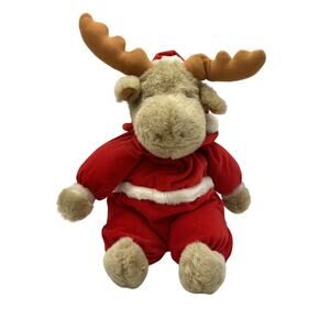 Vtg 16" Prestige REINDEER IN SANTA SUIT Tan Plush Stuffed Animal 1988 Moose